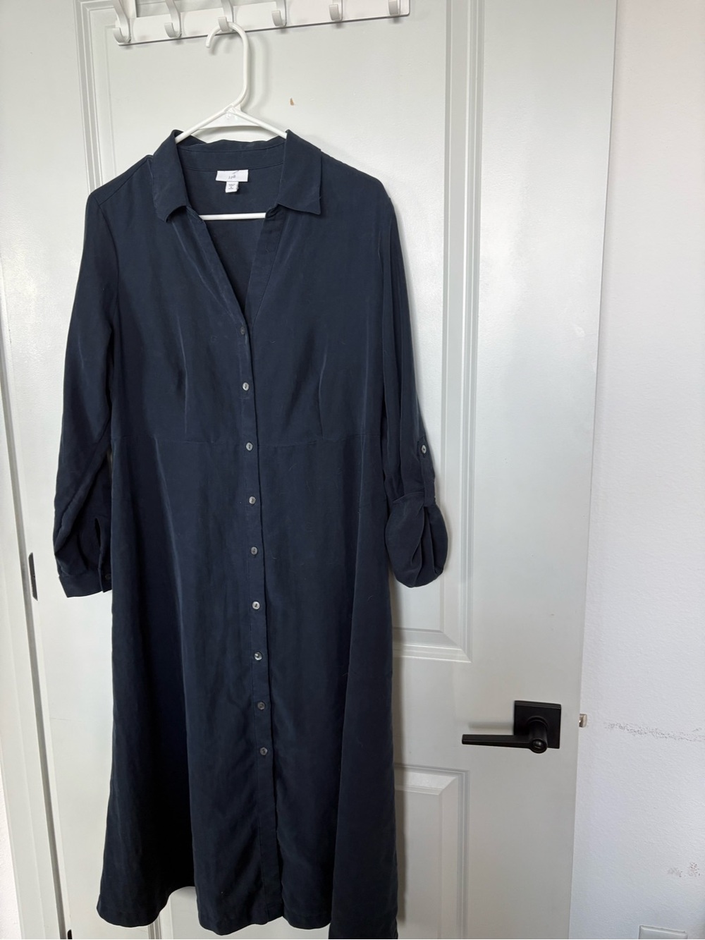 J. Jill Navy Long-Sleeve Button-Front Shirt Dress